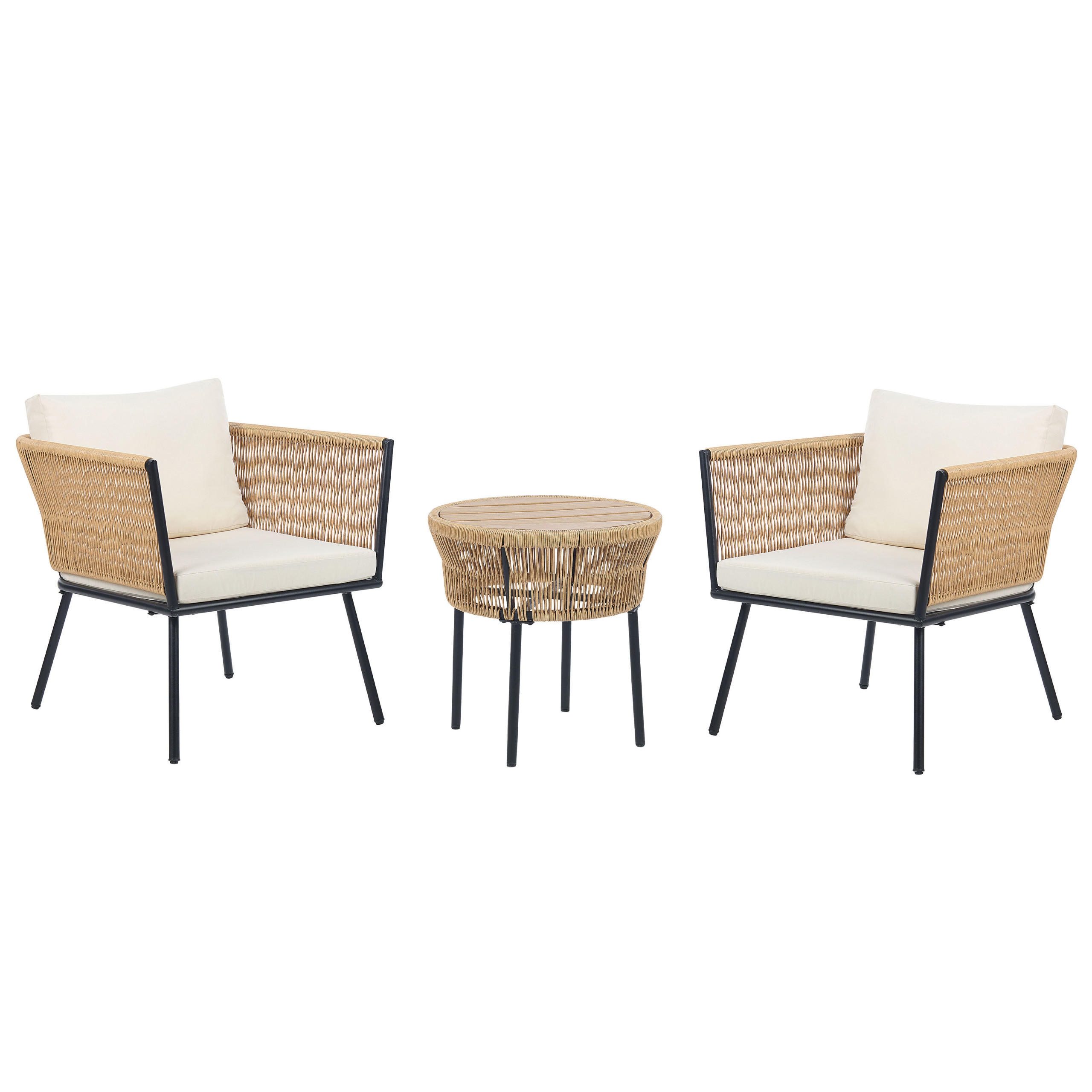 BALKONSET 2-Sitzer Rattan natürlich Auflagen hellbeige Gargano - Beige/Naturfarben, Kunststoff/Textil - Beliani