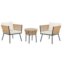BALKONSET 2-Sitzer Rattan natürlich Auflagen hellbeige Gargano - Beige/Naturfarben, Kunststoff/Textil - Beliani