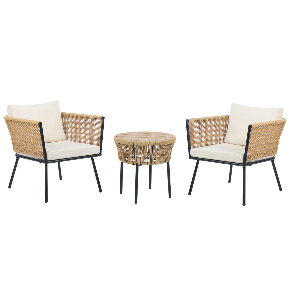 BALKONSET 2-Sitzer Rattan natürlich Auflagen hellbeige Gargano - Beige/Naturfarben, Kunststoff/Textil - Beliani