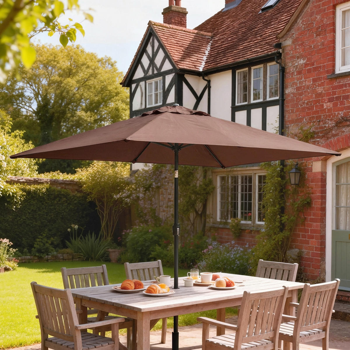 SONNENSCHIRM Polyester Metall Braun - Braun, Textil (200/300cm) - Outsunny