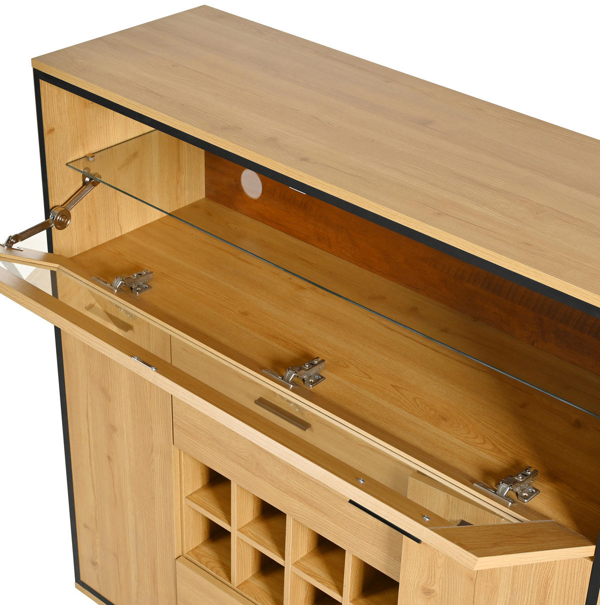 KOMMODE aus Spanplatte 110x38x111cm in Natur mit LED-Beleuchtung - Naturfarben, Holzwerkstoff (110/111/38cm) - Modfu