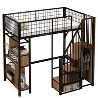 HOCHBETT 90/200 cm schwarz mit Stauraumtreppe und Ablageflächen mit Matratze - Schwarz, Metall (90/200cm) - OKWISH