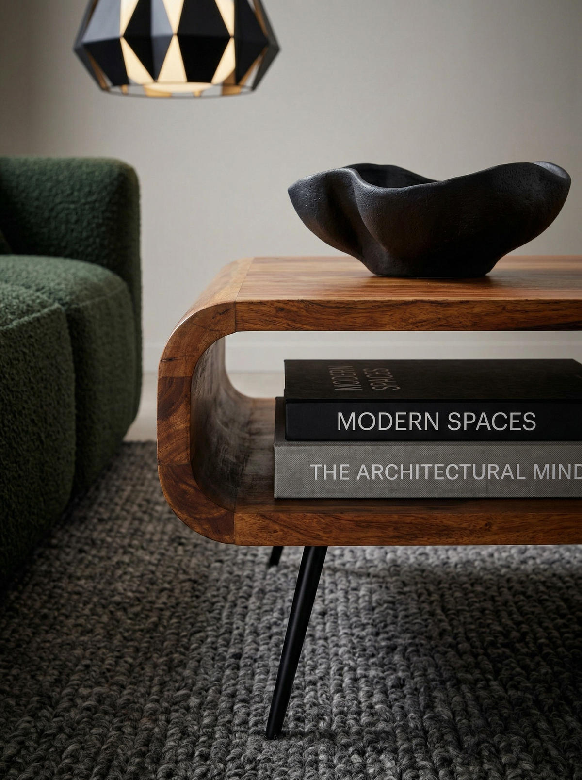 WOHNZIMMERTISCH Massivholz Sheesham, Modernes Design mit Staufach - Schwarz/Braun, Holz/Metall (55/90/30cm) - KADIMA DESIGN