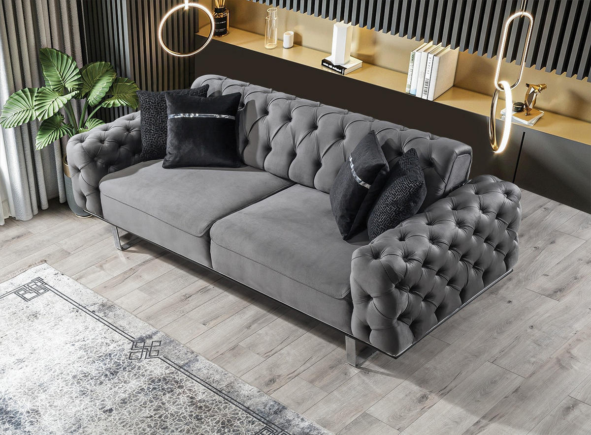 SITZGARNITUR Roma Grau Stellvariante:2+2 - Grau, Holz (180/81/103cm) - Villa Möbel