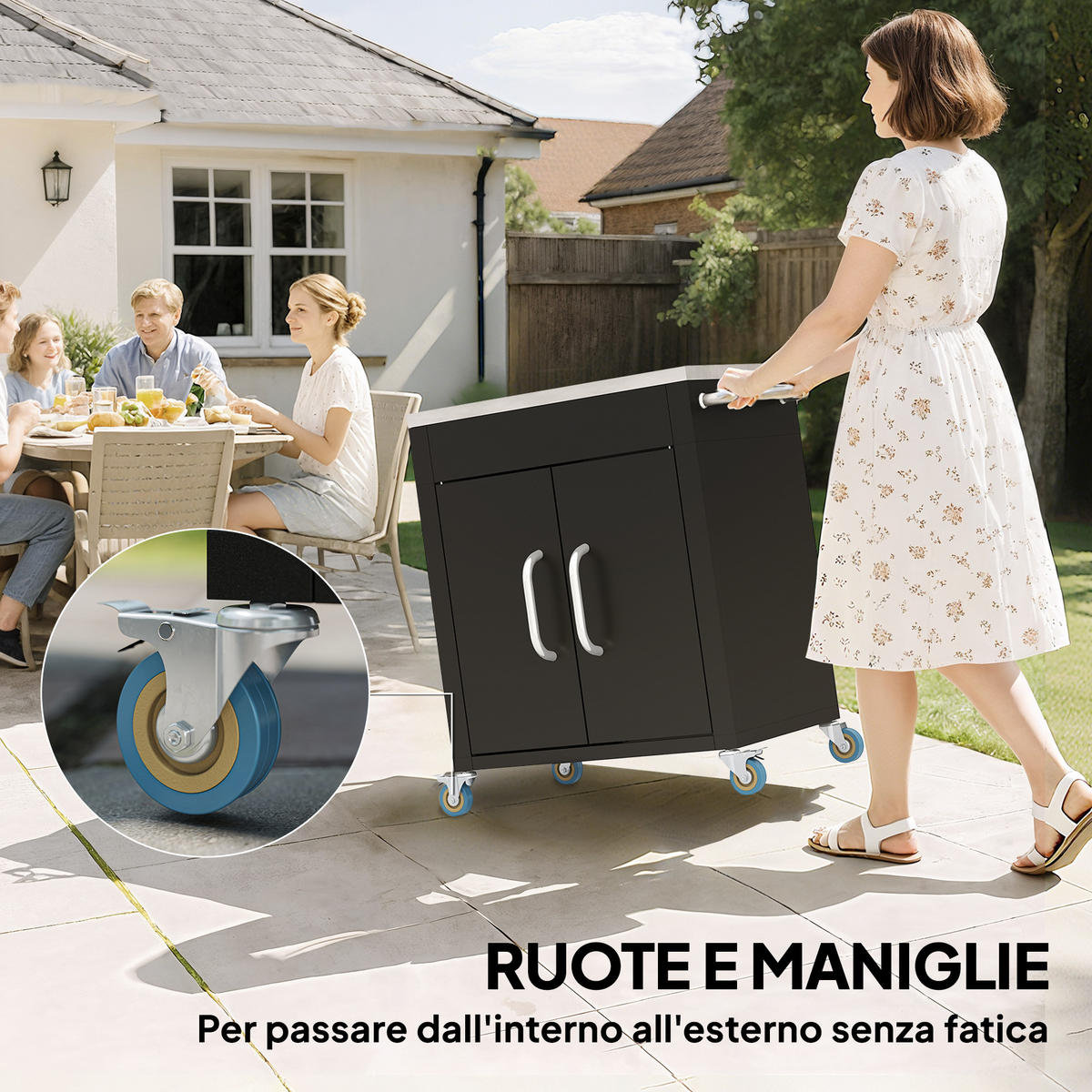 KÜCHENWAGEN, Edelstahl-Wagen mit Schrank und Haken, 86 x 50 x 86,5 cm, Schwarz - Multicolor, Metall (86/86.5/50cm) - FORIOUS