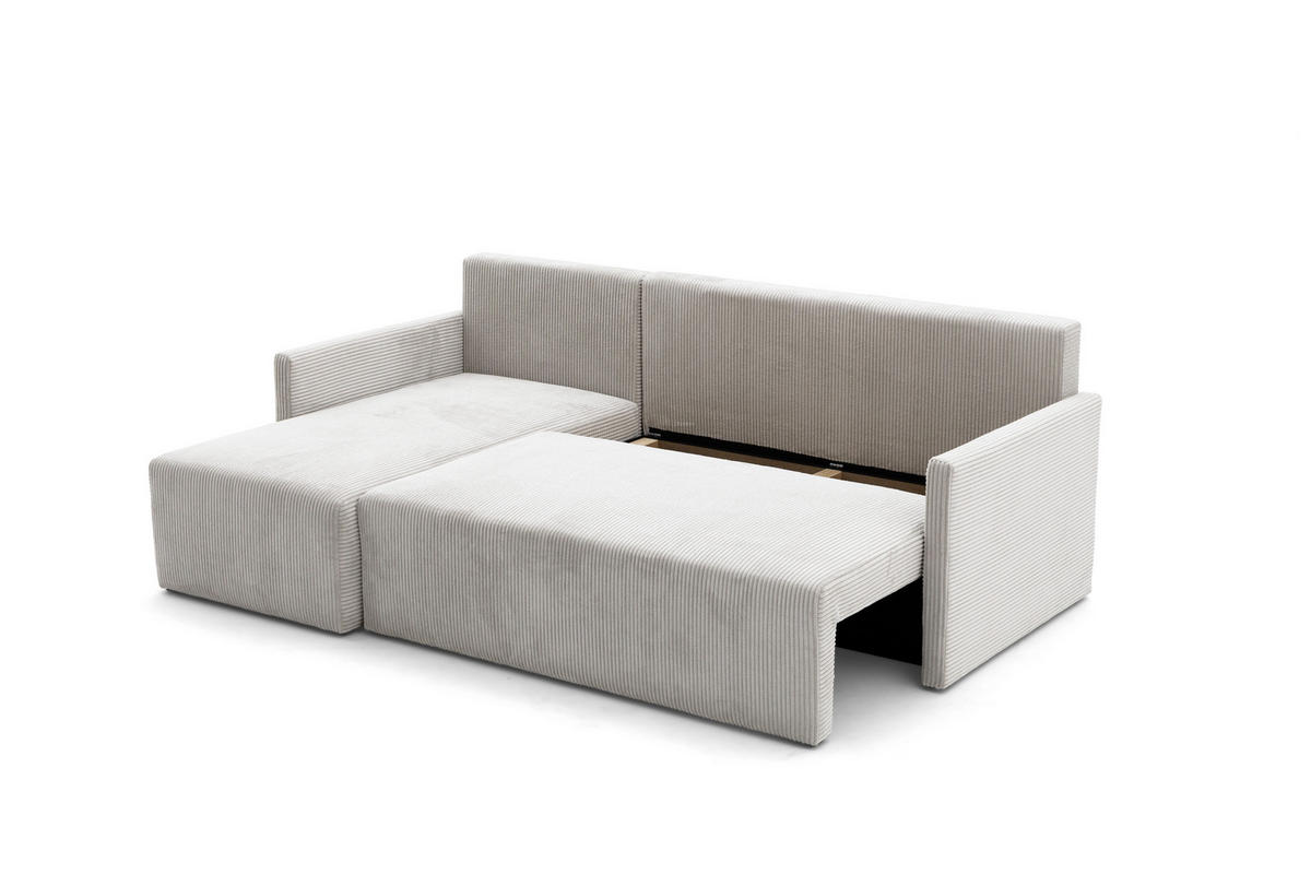 ECKSOFA GARDA L Links mit Schlaffunktion 132x198 Cord Creme - Creme/Schwarz, Holz/Kunststoff (209/145cm) - NACANAPA