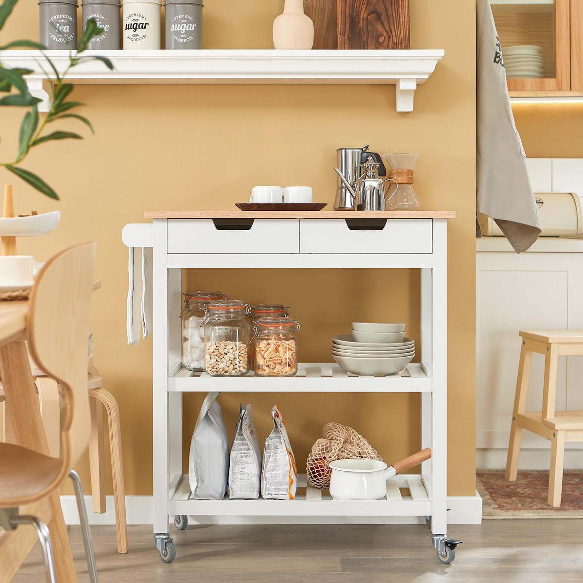 SERVIERWAGEN Weiß - Weiß, Holzwerkstoff (85/90/39cm) - SoBuy