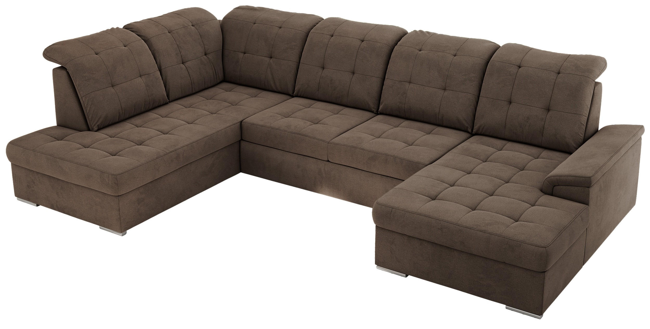 WOHNLANDSCHAFT MADRITO U - Braun Velorus - Links - Silberfarben/Braun, Textil/Metall (204/89/323cm) - MKS