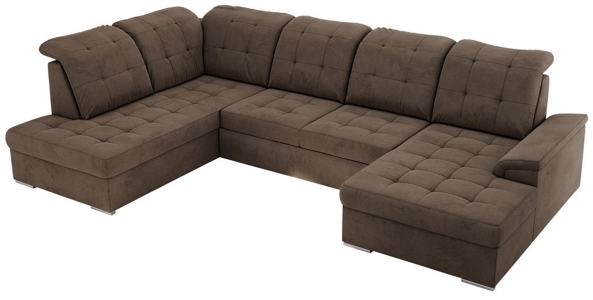 WOHNLANDSCHAFT MADRITO U - Braun Velorus - Links - Silberfarben/Braun, Textil/Metall (204/89/323cm) - MKS