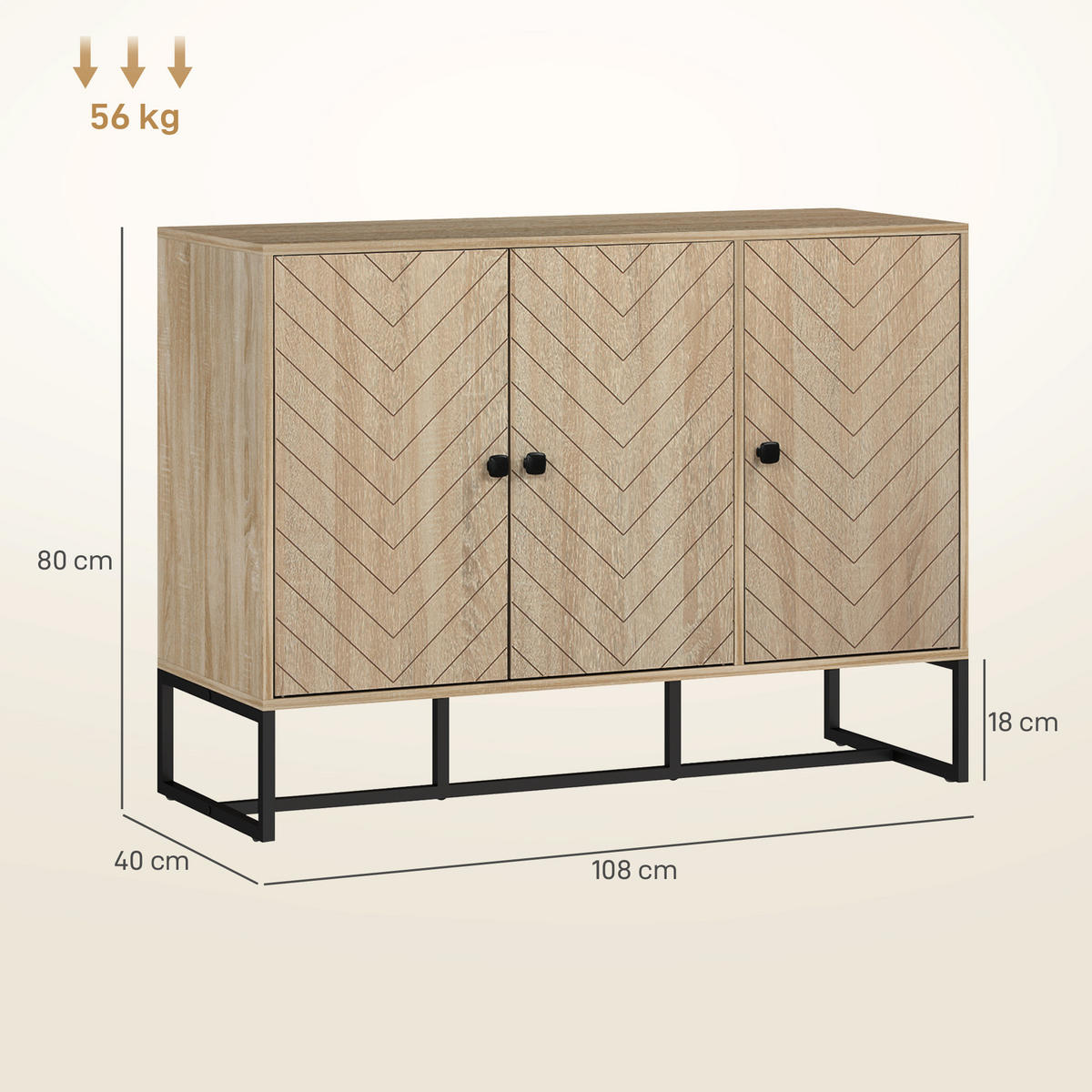 SIDEBOARD Eiche-Optik, 2 Türen, 108/40/80 cm - Eichefarben, Holz (108/80/40cm) - PANGIVO