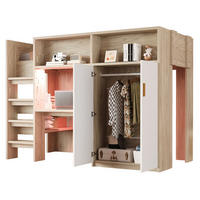 HOCHBETT 90/200 cm mit Schreibtisch, Kleiderschrank, Regal, LED und Lattenrost aus Holzwerkstoff, Naturfarben/Weiß - Naturfarben, Holzwerkstoff (90/200cm) - Redom