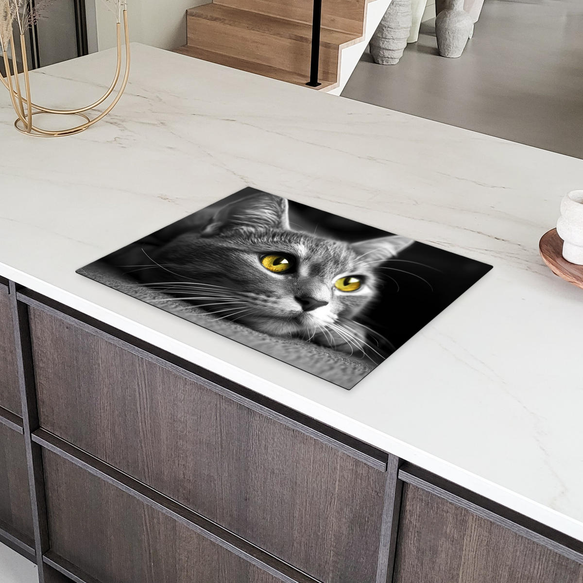 HERDABDECKPLATTE Katze - Grau - Tiere - Katze 70x52 cm - Grau, Kunststoff (70/0.2/52cm) - MuchoWow