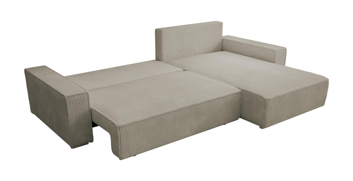 ECKSOFA Alice mit Bettkasten und Schlaffunktion, Cordstoff in L-Form - Beige, Textil (289/184cm)