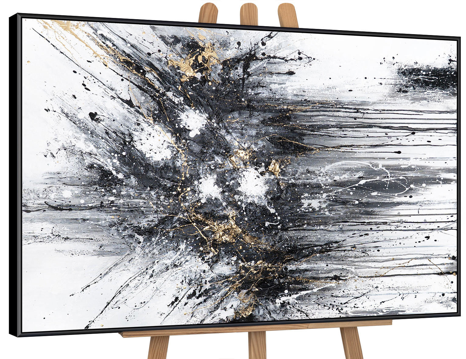GEMÄLDE Tanz der Spritzer II Schattenfugenrahmen Schwarz 140x100 cm - Schwarz, Holz (140/100cm) - YS-art gallery
