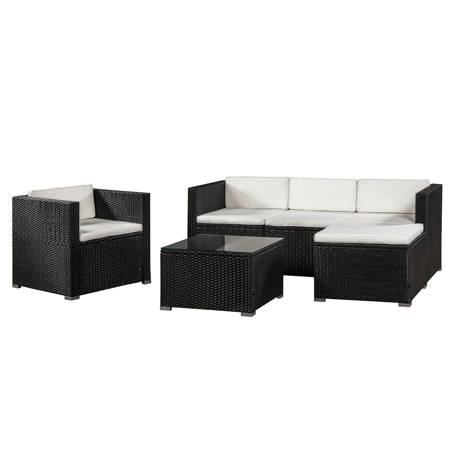 LOUNGEGARNITUR Punta Cana 4-tlg. - Creme/Schwarz, Kunststoff - Juskys