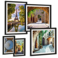 BILDER SET 5er Set - 50x50 cm & 20x30 cm & 40x60 cm Schwarzer Rahmen - Grüne, saftige Blätter - Schwarz, Kunststoff (40/60cm) - TULUP