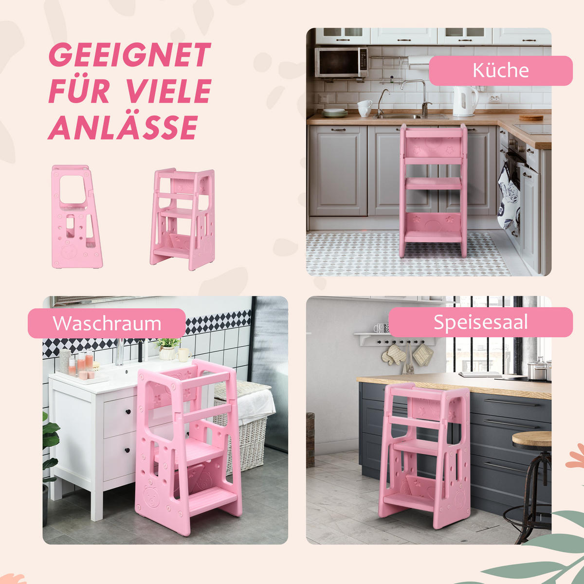KINDER-TRITTHOCKER, Rosa, HDPE - Rosa, Kunststoff (47/90/47cm) - HOMCOM