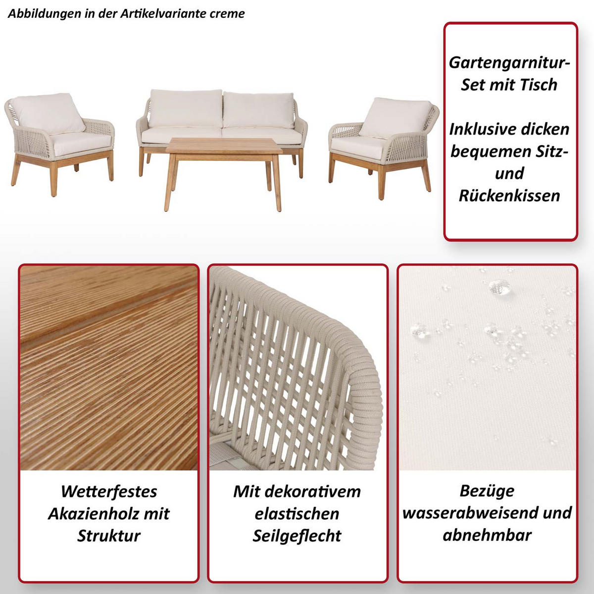 GARTENGARNITUR H56B Cremeweiß - Weiß, Holz - MCW