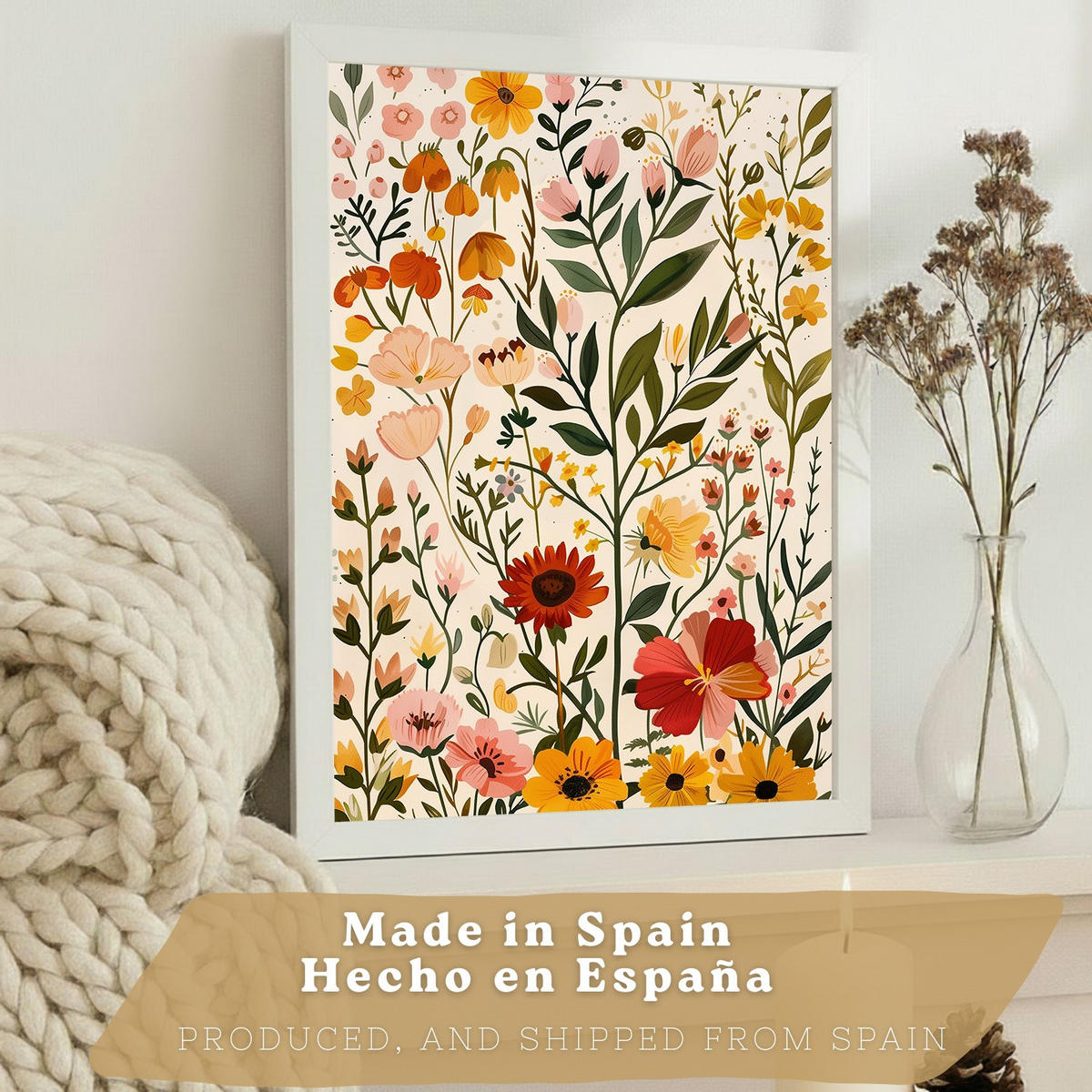 PLAKAT Sada 3 tisků akvarelových květin. Nástěnné umění Barevné botanické minimalistické plakáty s divokými květinami do ložnice A4 Bílý rám - bílá, papír (29.7/42/3cm)