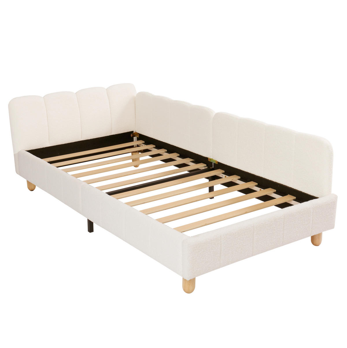 KINDERBETT 140/190 cm mit Sicherheitsbarriere, verstellbaren Seitenlehnen und Stauraumtaschen, Samt, Beige - Beige, Textil (140/190cm) - Redom