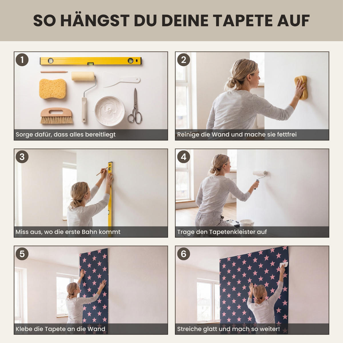 KINDERTAPETE - Muster - Sterne - Rosa - 220x300 cm - Anthrazit, Papier (220/300cm) - OnlyWow