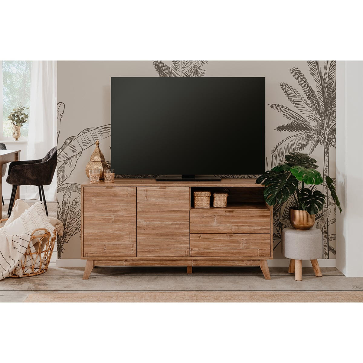 TV-MÖBEL mit 2 Türen, 2 Schubladen und 1 Nische Holzdekor L140 cm - Budapest - Braun, Holzwerkstoff (40/70/5.5cm) - Calicosy