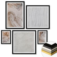 WANDBILDER 5er-Set - 50x50 cm & 20x30 cm & 40x60 cm Schwarzer Rahmen - Abstrakte Marmormuster aus Stein - Schwarz, Kunststoff (40/60cm) - ArtPrintCave