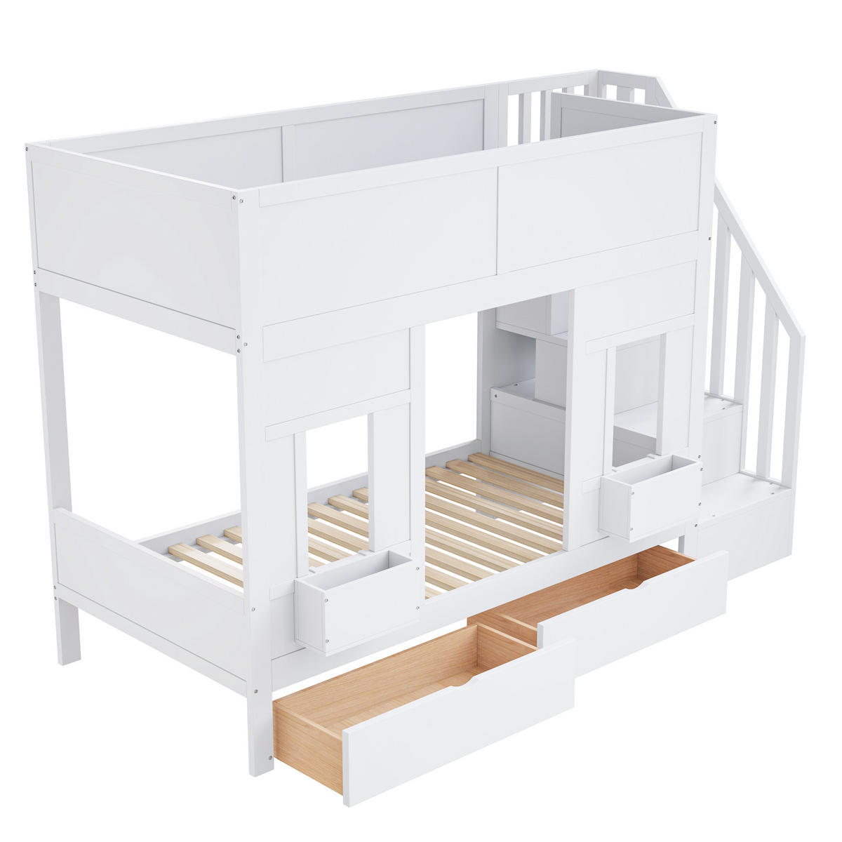ETAGENBETT 90/200 cm in Weiß Kinderbett mit Treppe, 2 Schubladen und Stauraum - Weiß, Holzwerkstoff (90/200cm) - STILVORA