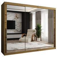 SCHIEBETÜRENSCHRANK mit Spiegel 250 cm Breite Artisan mit schwarzem Griff - Schwarz/Eiche Artisan, Holzwerkstoff (250/200/62cm) - Home Collective