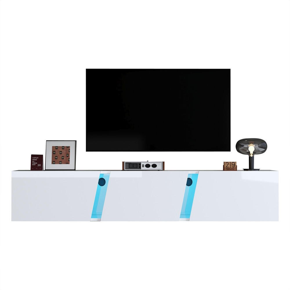 COMODA TV 180x35x30cm Alba cu LED si 3 usi