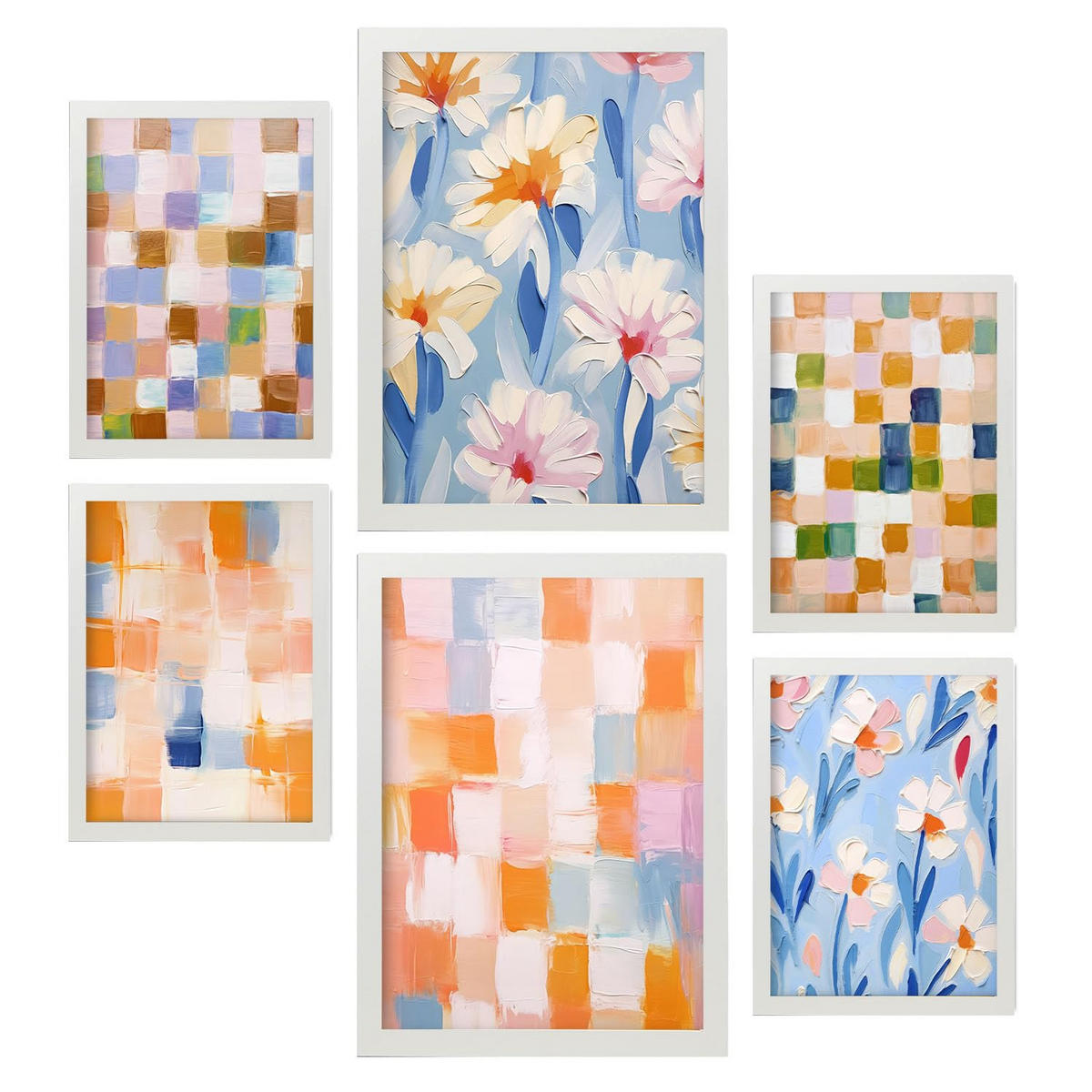 POSTER Set Mit 6 Orange Und Blau Mosaik 1 In Zusammenfassungen A3 & A4 Weißer Rahmen - Weiß, Papier (29/3cm) - Nacnic