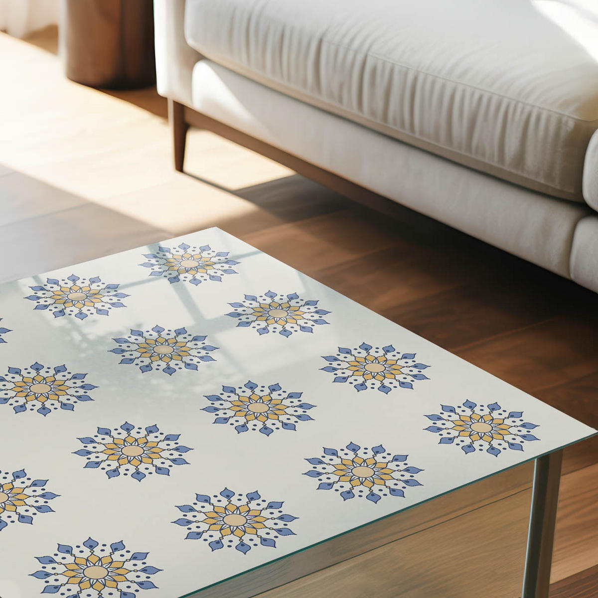 GLASPLATTE 80x60 cm – Symmetrische Mandalas - Blau, Glas (0.4/80/60cm) - ArtPrintCave