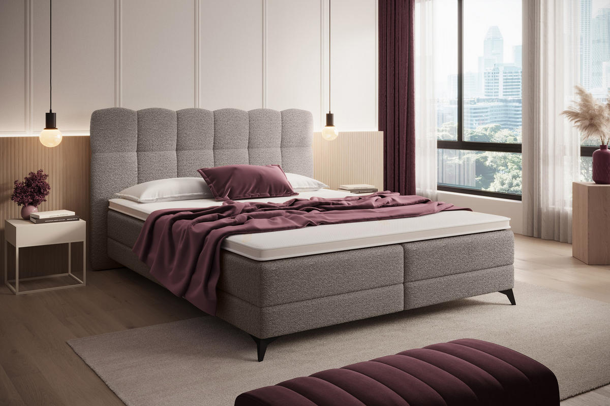 BOXBETT Madison 6 Braun 160/200 H2/H3 Boucle - Schwarz/Braun, Textil/Metall (160/200cm) - wonello