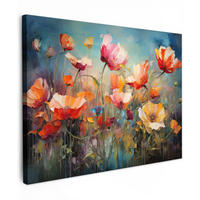 LEINWANDBILD Blumen - Aquarell - Kunst - Botanisch - Natur Wandbilder 80x60 cm - Orange, Textil (80/60cm) - MuchoWow