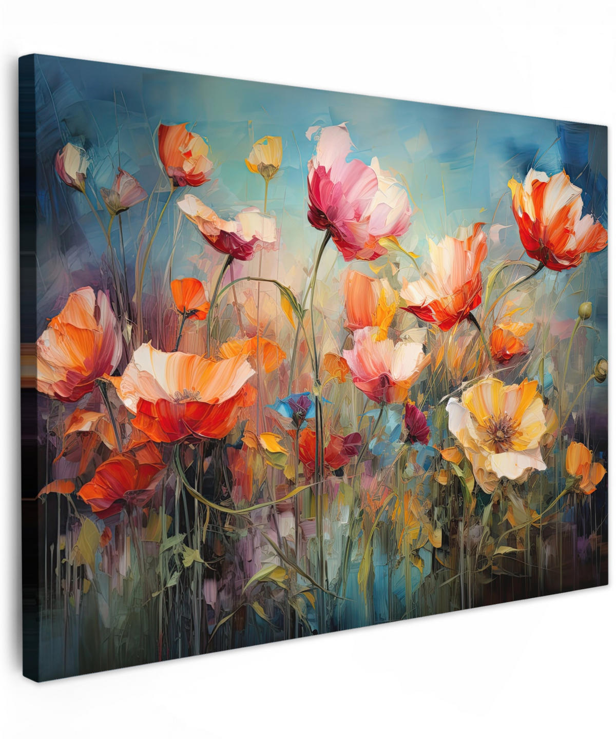 LEINWANDBILD Blumen - Aquarell - Kunst - Botanisch - Natur Wandbilder 80x60 cm - Orange, Textil (80/60cm) - MuchoWow