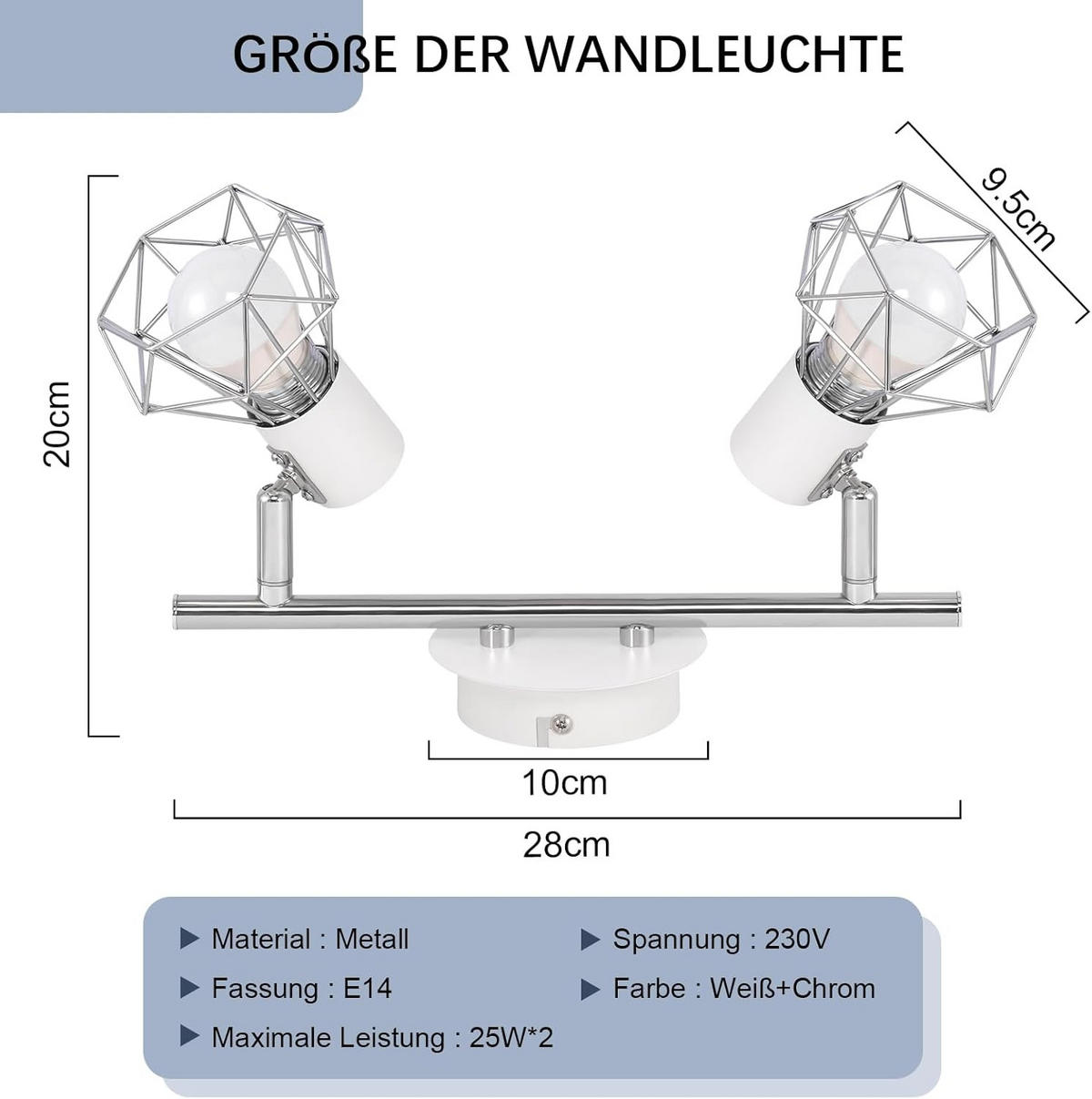 STRAHLER Gerechtigkeit 2-flammig 28/20/9.5cm - Weiß, Metall (28/20/9.5cm) - ZMH