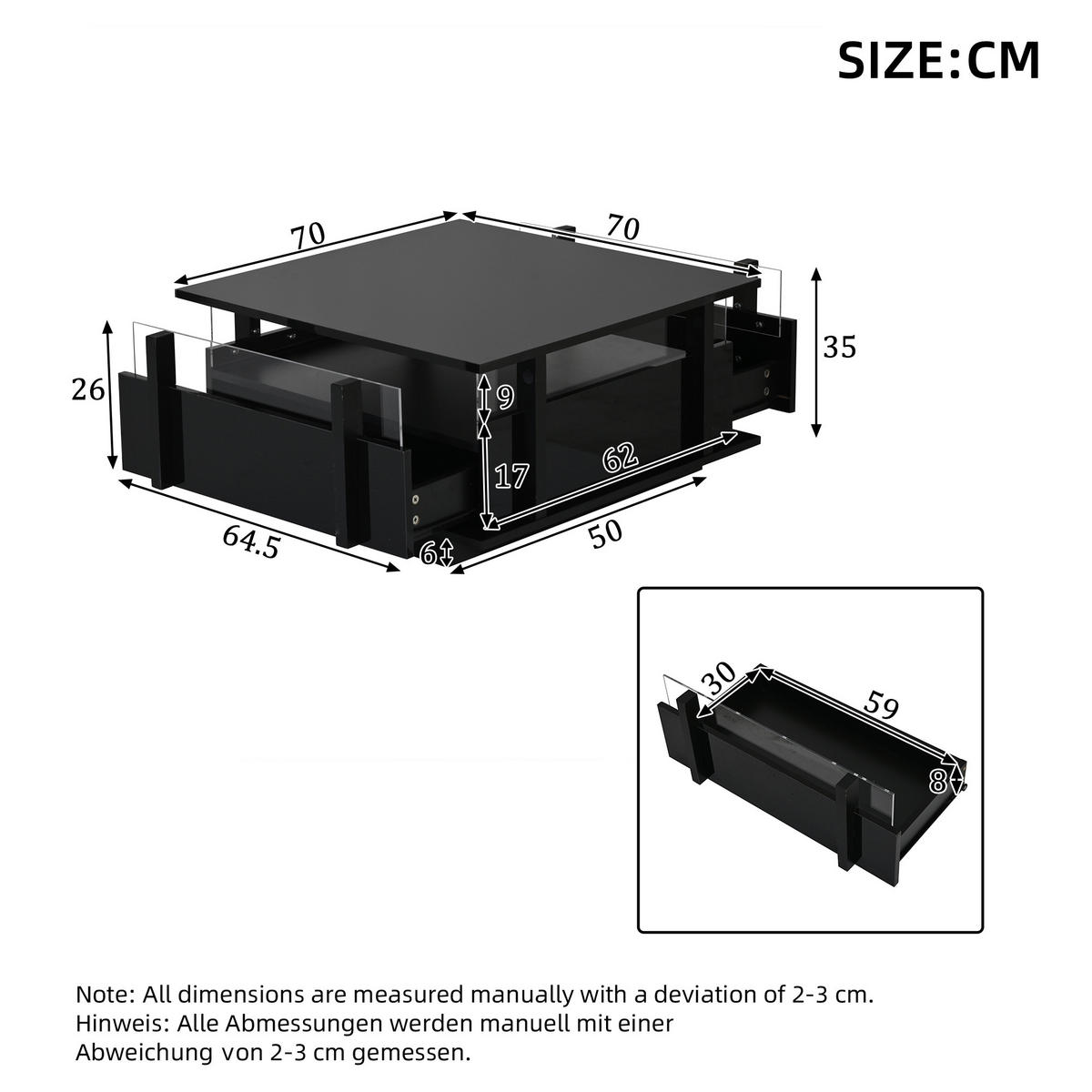 COUCHTISCH Schwarz - Schwarz, Holzwerkstoff (70/70/35cm)
