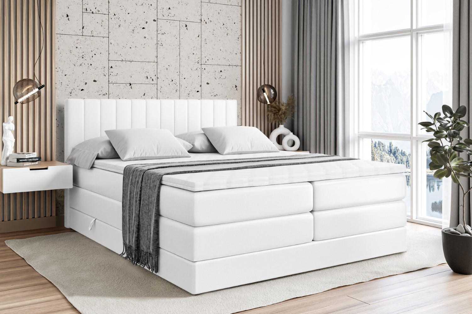 BOXSPRINGBETT EDITA KING - 140x200 - H3/H4 - Weiß Hochglanz - Weiß Hochglanz, Holzwerkstoff (140/200cm) - ALTDECOR