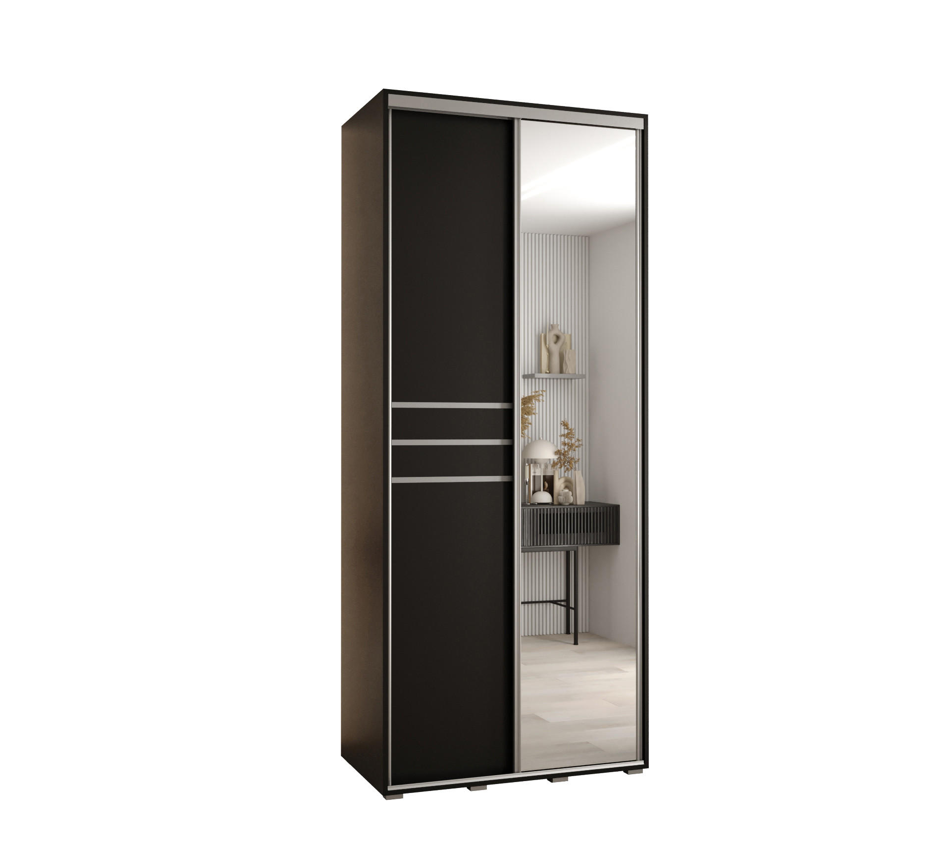Abiks Möbel Schwebetürenschrank Schwarz, Schwarz, Silber 100x235x60 cm