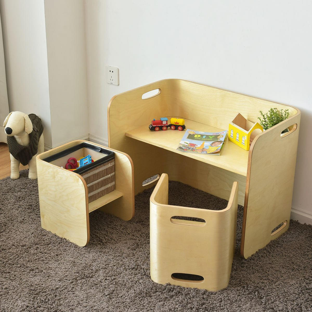 KINDERTISCH‑SET aus Birkenholz natur(3-tlg) - Naturfarben, Holz (66/51/41cm) - COSTWAY