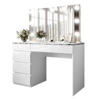 SCHMINKTISCH AURORA II SILVER ELITE mit Spiegel und Beleuchtung - Weiß Hochglanz, Holzwerkstoff (120/78.5/55cm) - Lookway