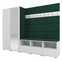 GARDEROBE NELA VII 250 cm (Modulare Flurmöbel XL Weiß mit Spiegel & Sitzpolster Flaschengrün 28 Universell) - Dunkelgrün/Silberfarben, Holz/Holzwerkstoff (250/187/40cm) - Ravio