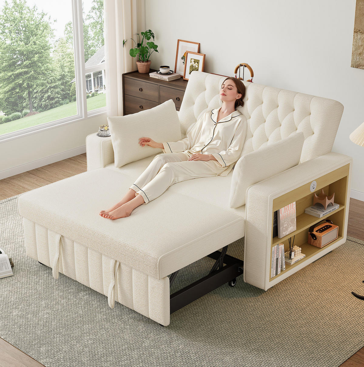 SCHLAFSOFA mit Schlaffunktion 140 x 137 x 84 cm Chenille Beige - Beige, Metall (137/84/140cm) - Meubliv
