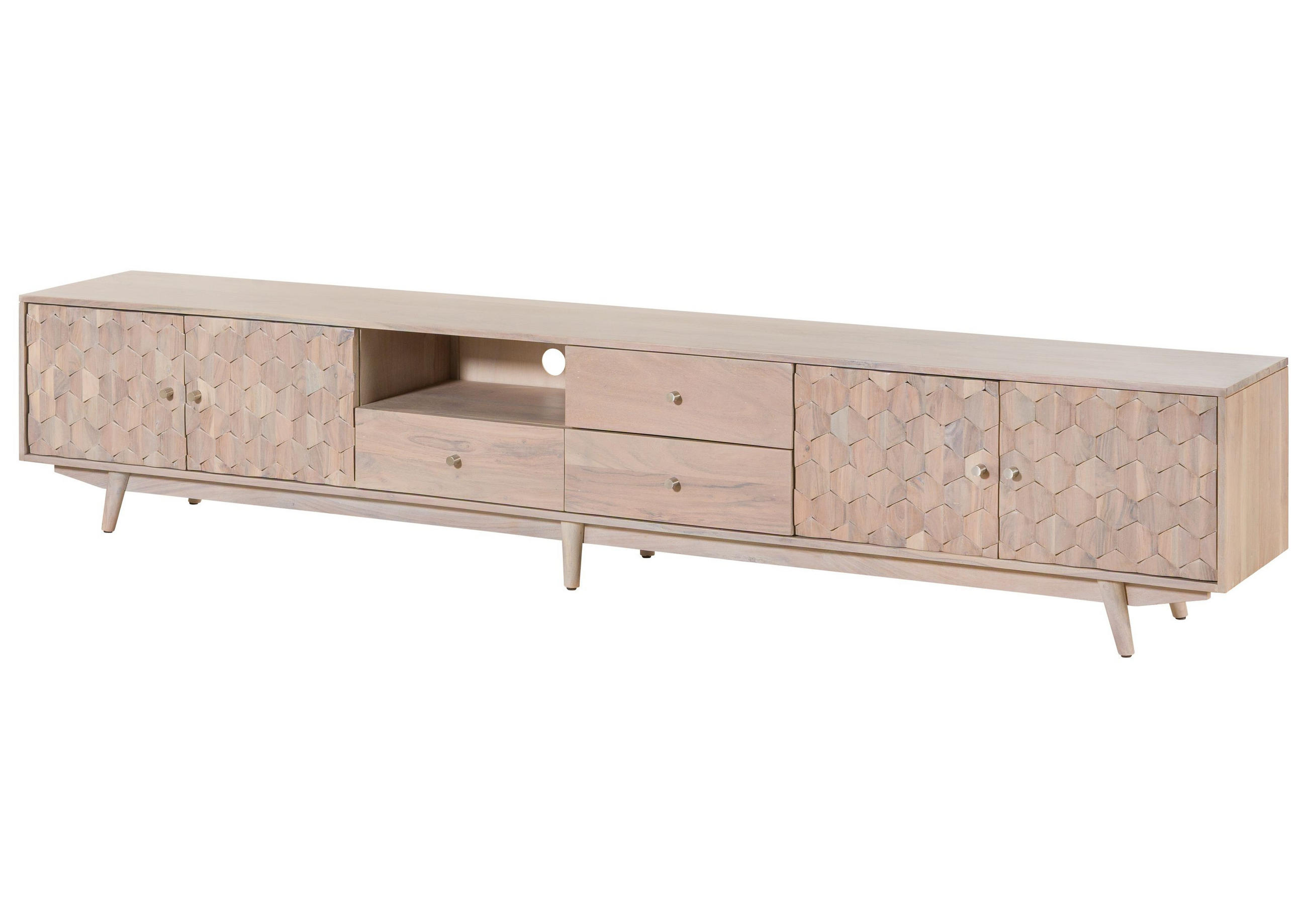 TV-BOARD Akazie 260x40x49 weiß lackiert MOSAYK #218 - Weiß, Holz (260/49/40cm) - Massivmoebel24