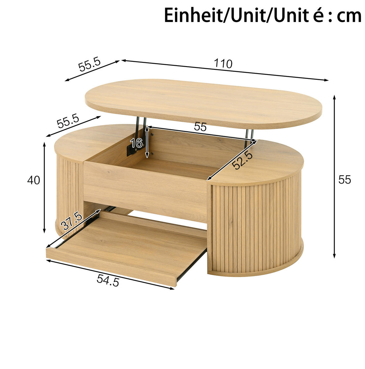 KONFERENČNÝ stolík s výklopnou doskou 110/55,5 cm, MDF, prírodný - prírodná farba, kompozitné drevo (110/55.5/40cm) - Flora Grace