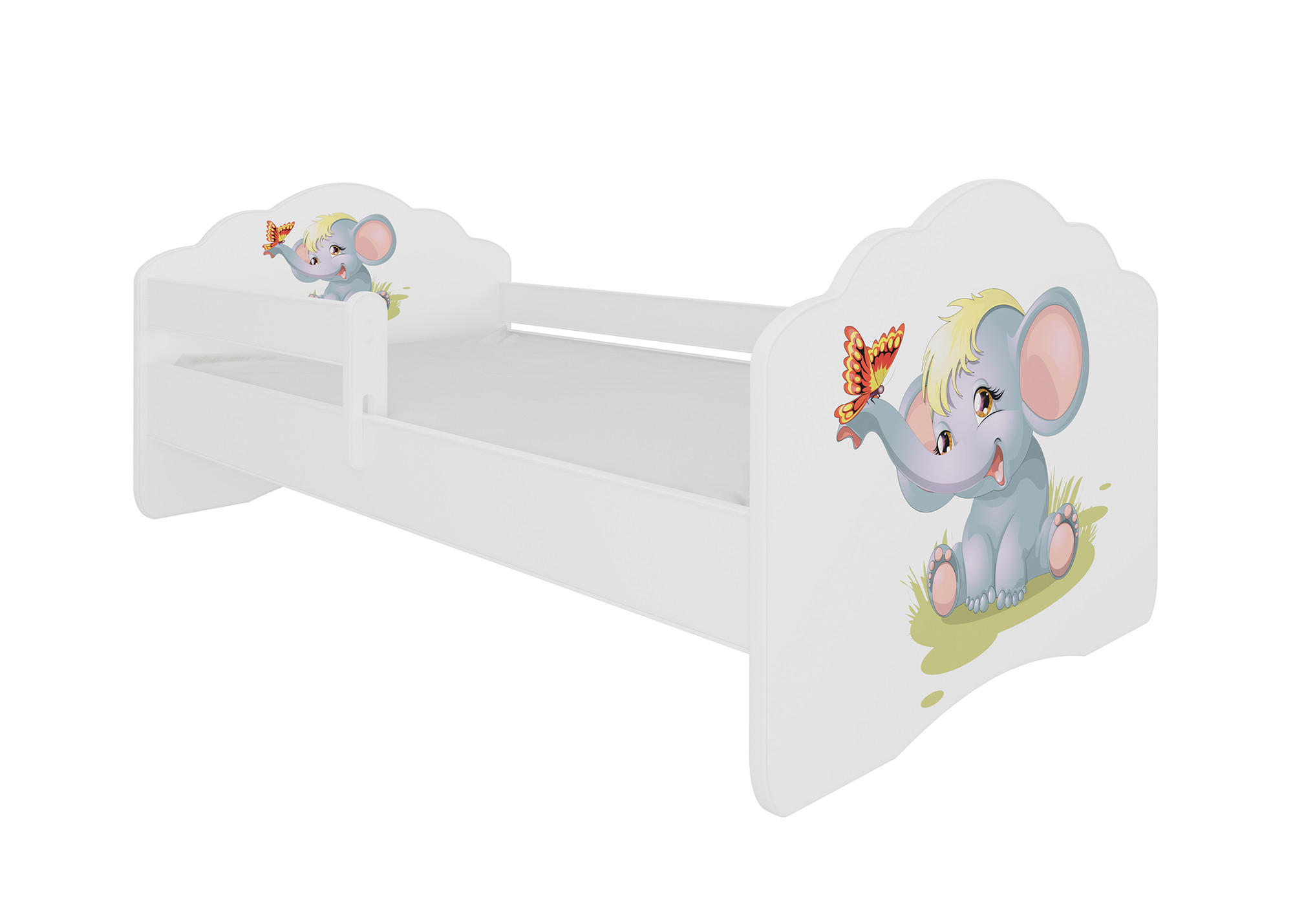 KINDERBETT Casimo weiß / Motiv Elefant 88 / 164 / 63cm - Grau/Grün, Holz/Holzwerkstoff (80/160cm) - Feldmann-Wohnen