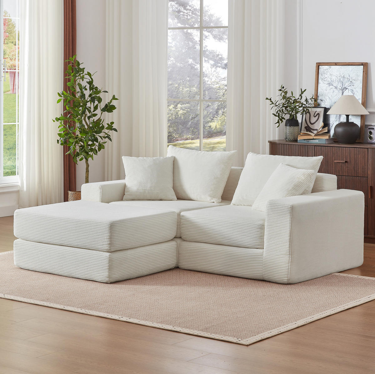 SOFA modular Weiß Cord - Weiß, Kunststoff (96/259.5cm) - Meubliv