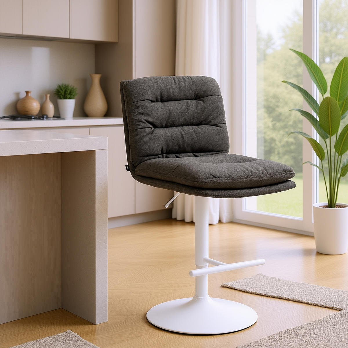 BARHOCKER 2er Set Diamant Stoff weiß dunkelgrau - Dunkelgrau/Weiß, Textil/Metall (42/116/56cm) - TPFLiving