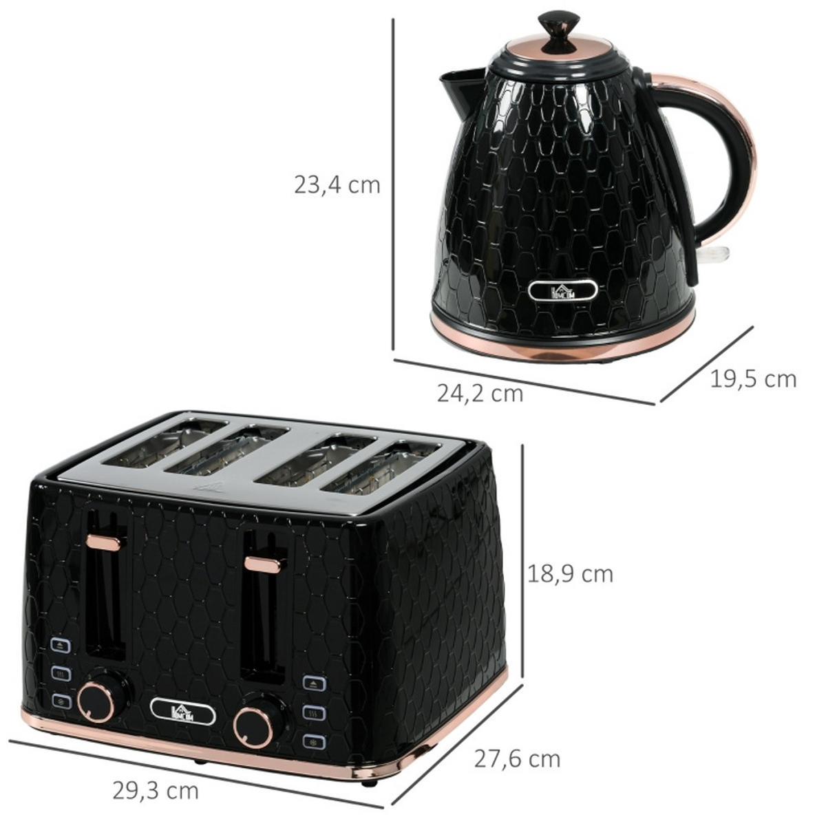 WASSERKOCHER-TOASTER SET, 1,7 L, 4 Scheiben, Kunststoff, Schwarz - Schwarz, Kunststoff (19.5/23.4/24.2cm) - Rolipo