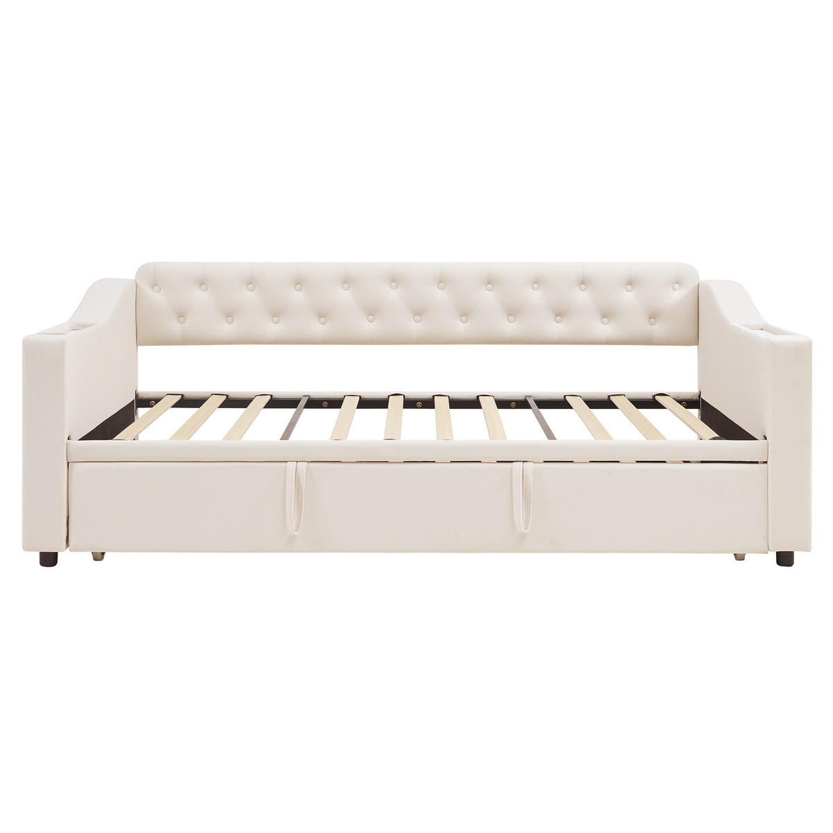 MULTIFUNKTIONSBETT 90/180 cm Beige mit USB-Ladeanschluss und Stauraum - Beige, Textil (90/180cm) - OKWISH